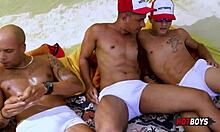 A group sex session with a young man and his girlfriends at the beach